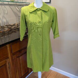 Vintage 60s Mod Silk Jacket Blazer Lime Green Chartreuse Peter Pan Collar Asian